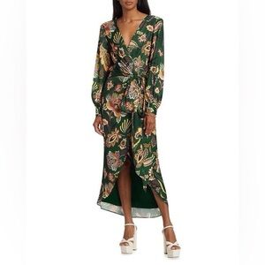 Ramy Brook Daisy Floral Wrap Midi-Dress Green size 2